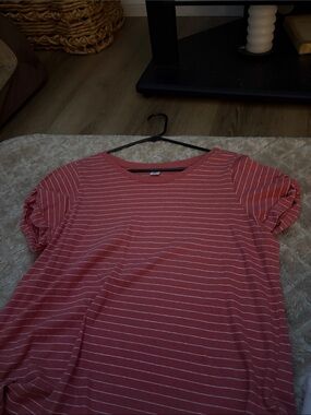 Old Navy Coral Pink Striped Short Sleeve Tee